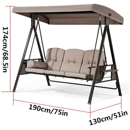 Migthy Rock Outdoor 3 Person Porch Swing Hammock with Adjustable Tilt Canopy Indoor/Outdoor Balcony Iron Rocking Chair with Side Cup Holder